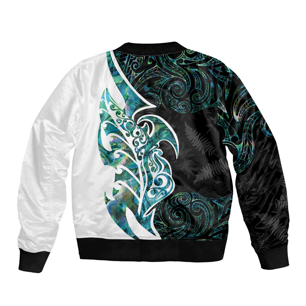 Proud Aotearoa Bomber Jacket Maori Silver Fern Mix Paua Shell Pattern - Vibe Hoodie Shop