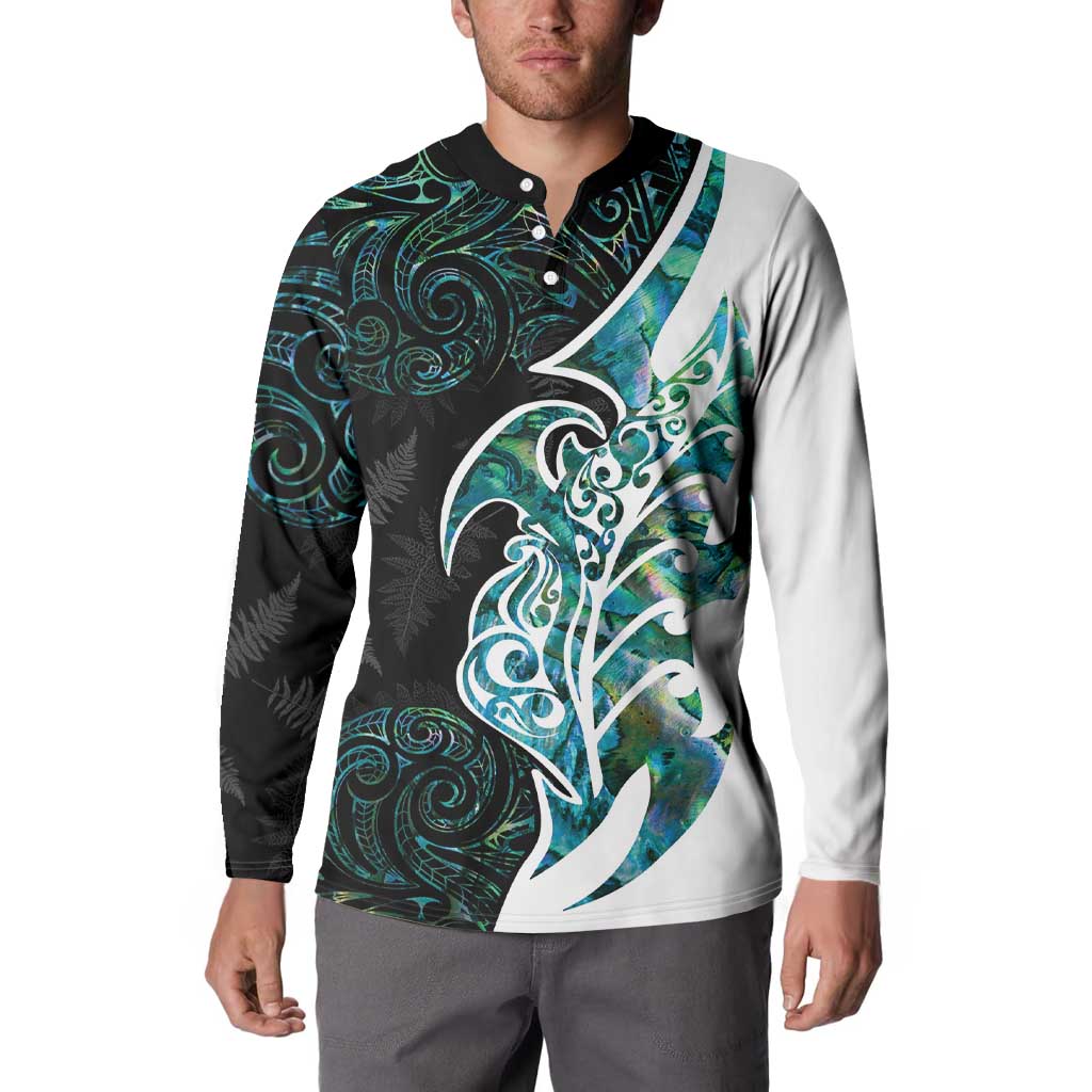 Proud Aotearoa Button Sweatshirt Maori Silver Fern Mix Paua Shell Pattern