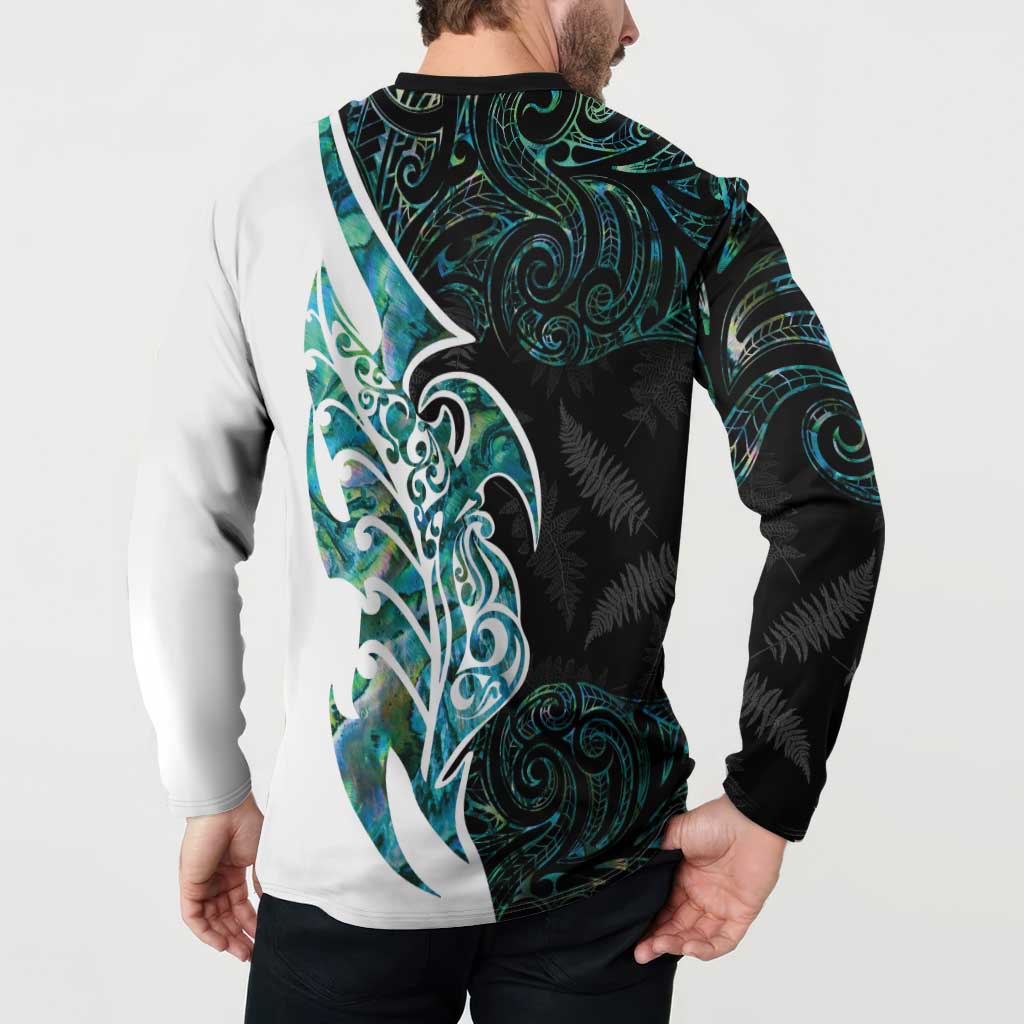 Proud Aotearoa Button Sweatshirt Maori Silver Fern Mix Paua Shell Pattern