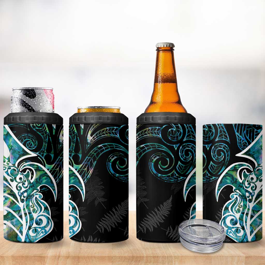 Proud Aotearoa 4 in 1 Can Cooler Tumbler Maori Silver Fern Mix Paua Shell Pattern