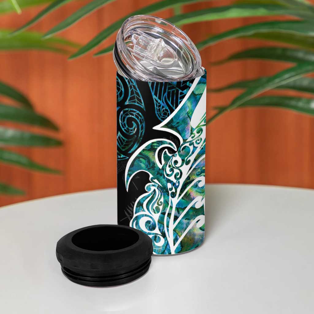 Proud Aotearoa 4 in 1 Can Cooler Tumbler Maori Silver Fern Mix Paua Shell Pattern