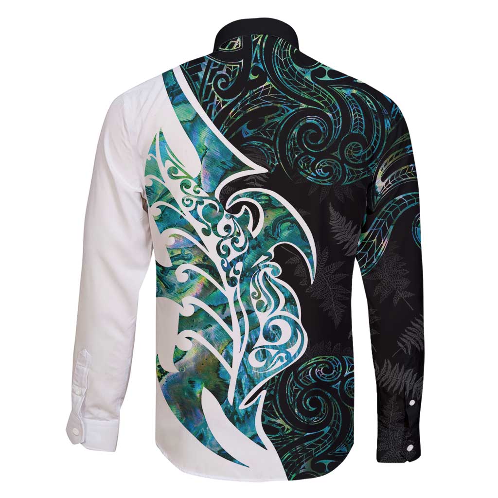 Proud Aotearoa Family Matching Long Sleeve Bodycon Dress and Hawaiian Shirt Maori Silver Fern Mix Paua Shell Pattern