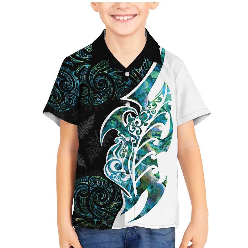 Proud Aotearoa Family Matching Mermaid Dress and Hawaiian Shirt Maori Silver Fern Mix Paua Shell Pattern