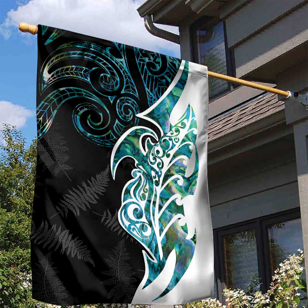 Proud Aotearoa Garden Flag Maori Silver Fern Mix Paua Shell Pattern - Vibe Hoodie Shop