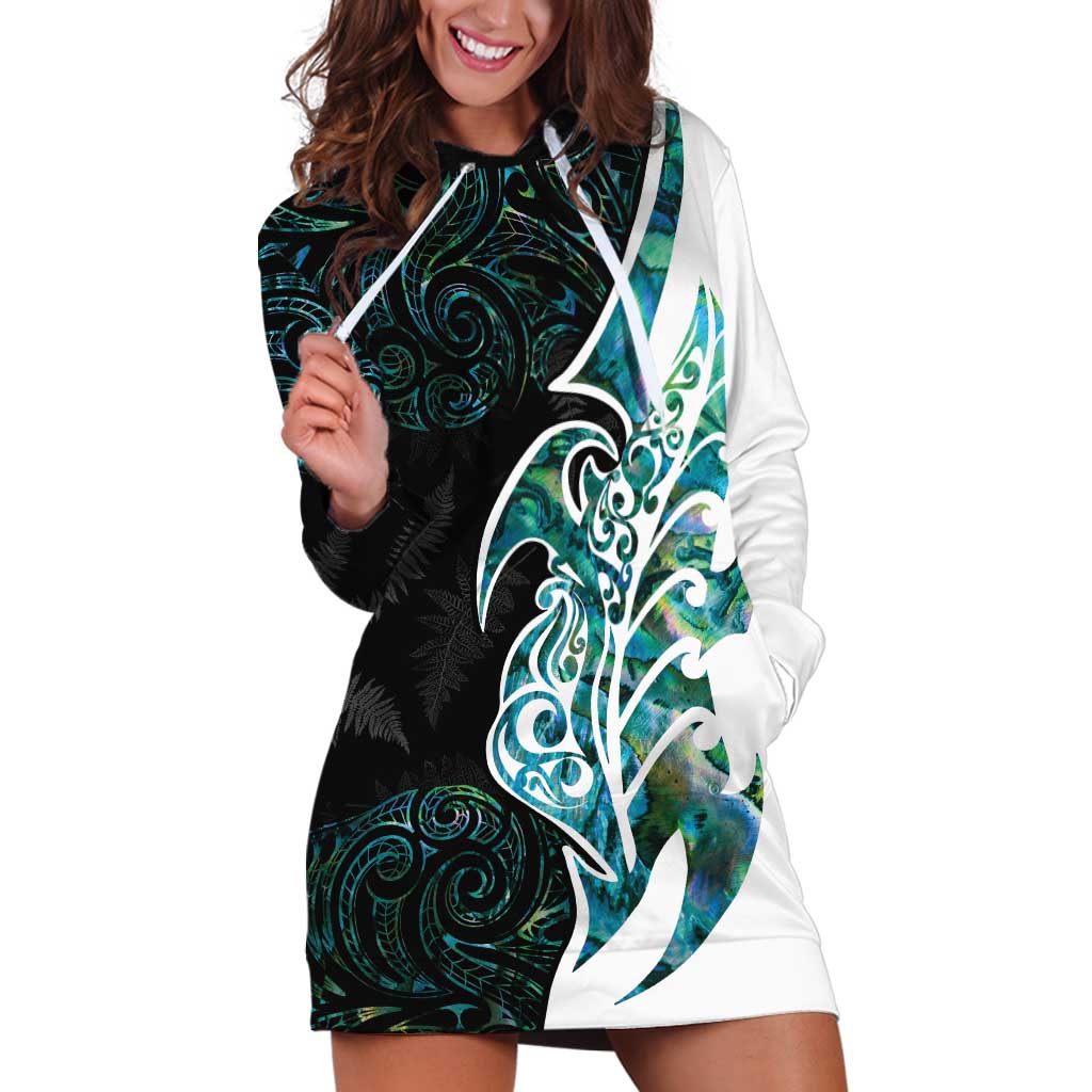 Proud Aotearoa Hoodie Dress Maori Silver Fern Mix Paua Shell Pattern - Vibe Hoodie Shop