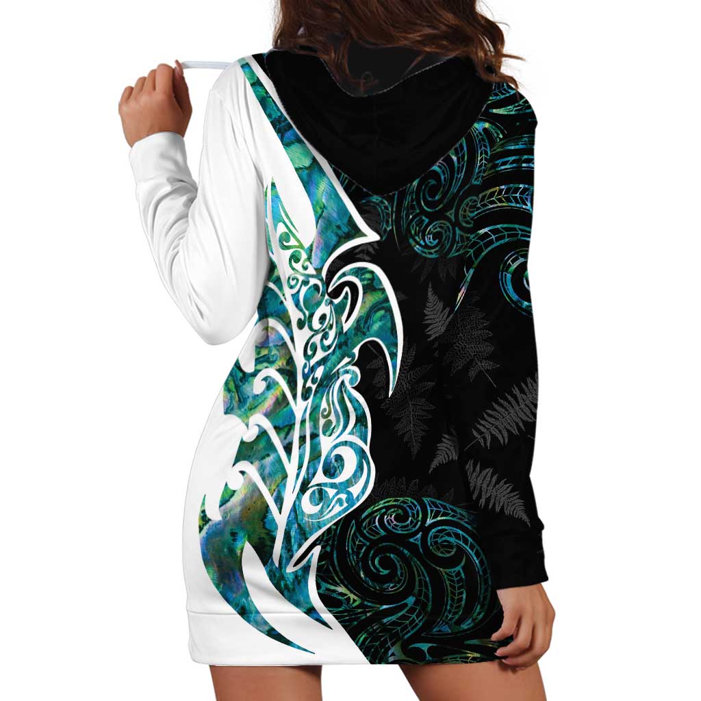 Proud Aotearoa Hoodie Dress Maori Silver Fern Mix Paua Shell Pattern - Vibe Hoodie Shop