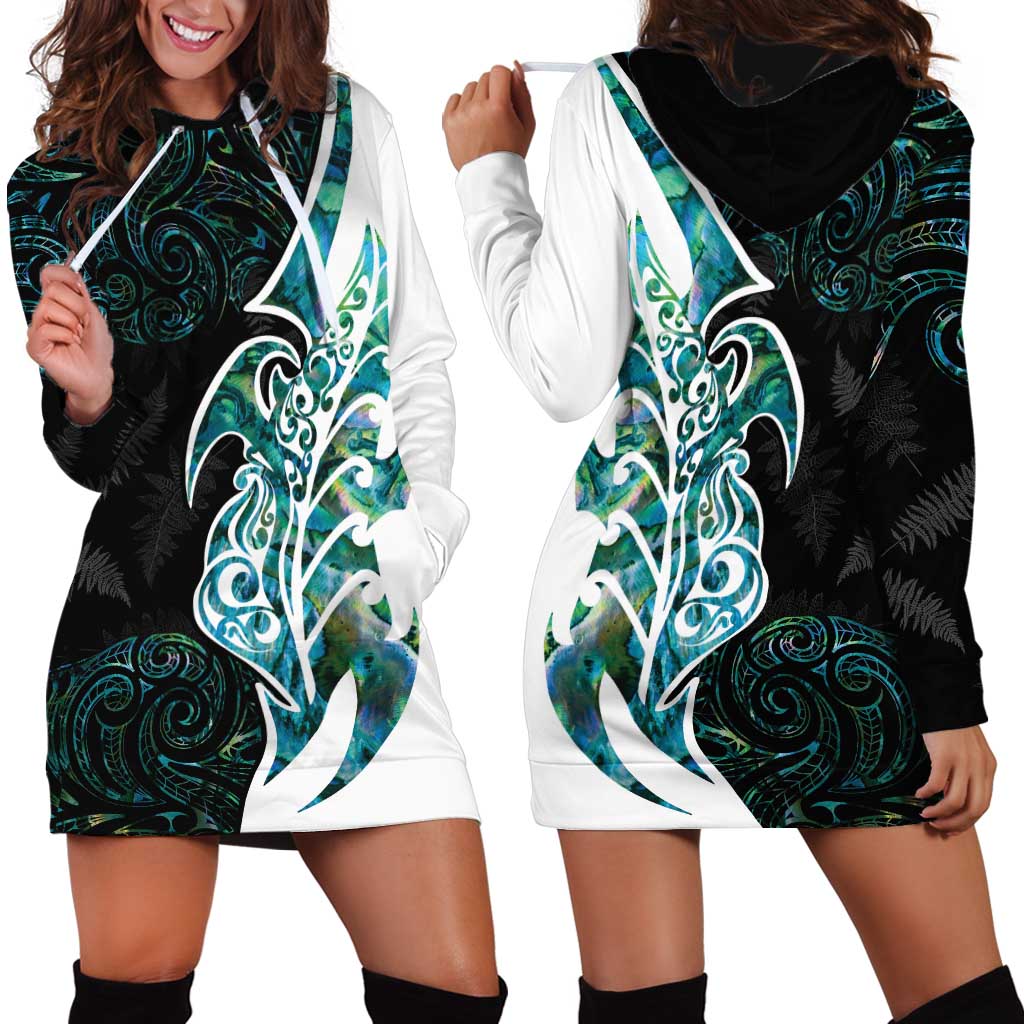 Proud Aotearoa Hoodie Dress Maori Silver Fern Mix Paua Shell Pattern - Vibe Hoodie Shop