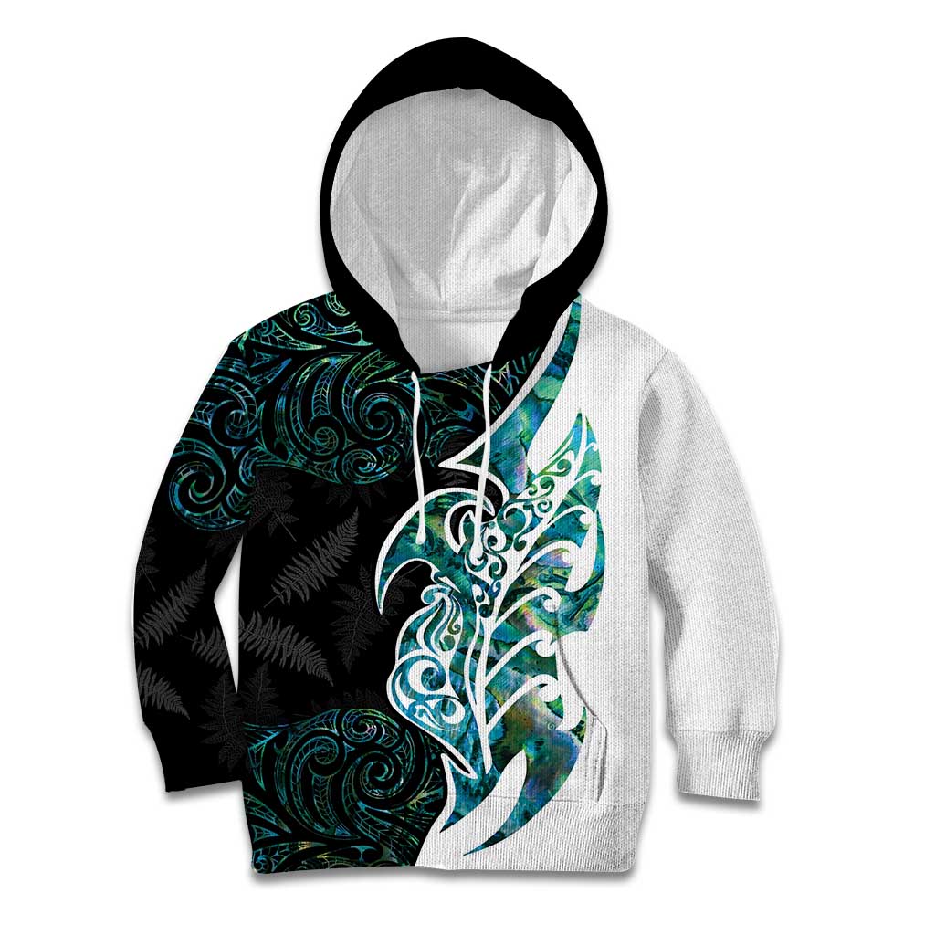 Proud Aotearoa Kid Hoodie Maori Silver Fern Mix Paua Shell Pattern - Vibe Hoodie Shop