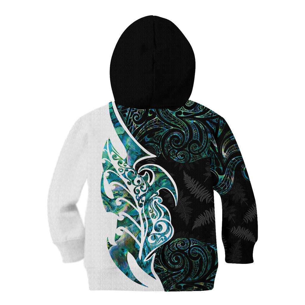 Proud Aotearoa Kid Hoodie Maori Silver Fern Mix Paua Shell Pattern - Vibe Hoodie Shop