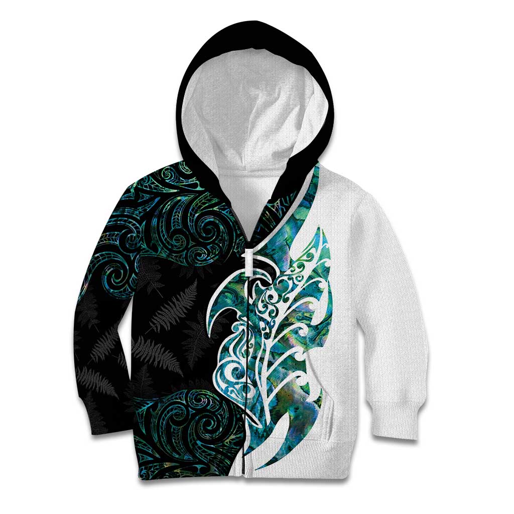 Proud Aotearoa Kid Hoodie Maori Silver Fern Mix Paua Shell Pattern - Vibe Hoodie Shop