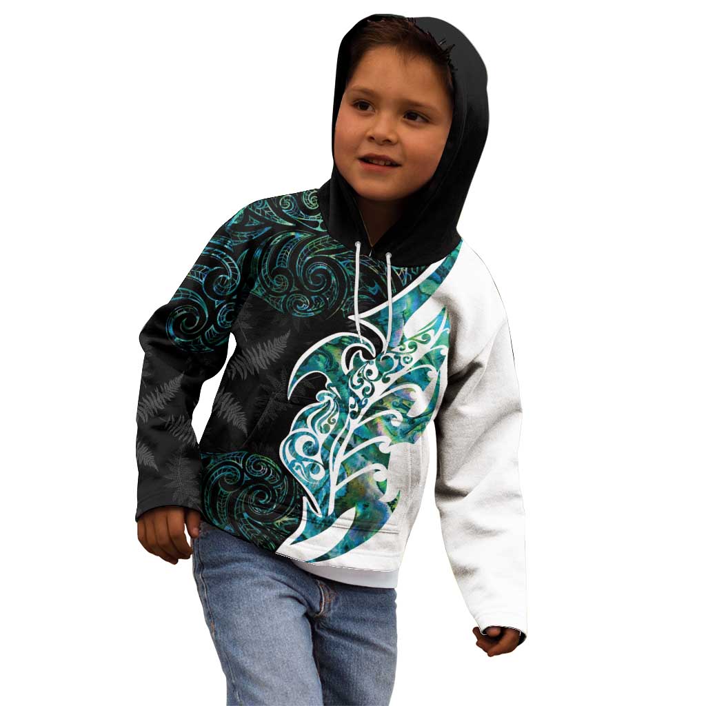 Proud Aotearoa Kid Hoodie Maori Silver Fern Mix Paua Shell Pattern - Vibe Hoodie Shop