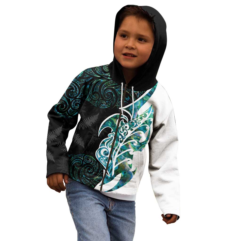 Proud Aotearoa Kid Hoodie Maori Silver Fern Mix Paua Shell Pattern - Vibe Hoodie Shop