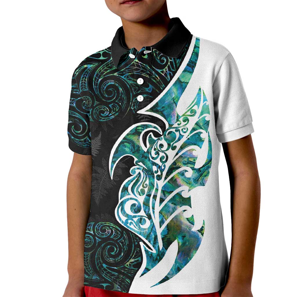 Proud Aotearoa Kid Polo Shirt Maori Silver Fern Mix Paua Shell Pattern - Vibe Hoodie Shop