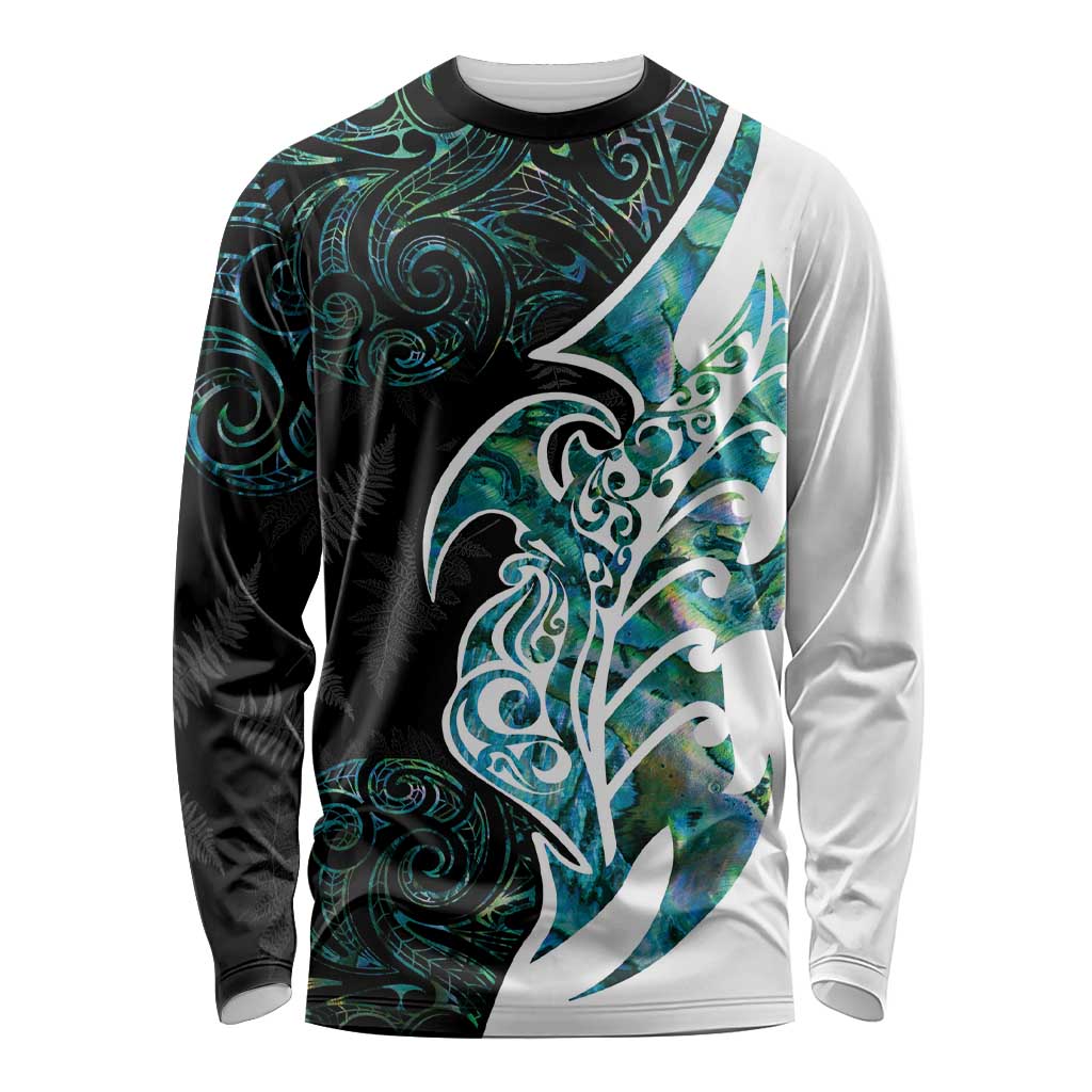 Proud Aotearoa Long Sleeve Shirt Maori Silver Fern Mix Paua Shell Pattern - Vibe Hoodie Shop