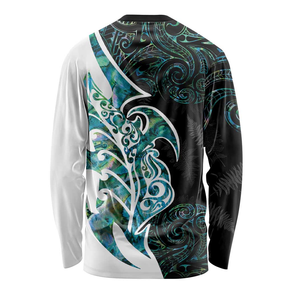 Proud Aotearoa Long Sleeve Shirt Maori Silver Fern Mix Paua Shell Pattern - Vibe Hoodie Shop