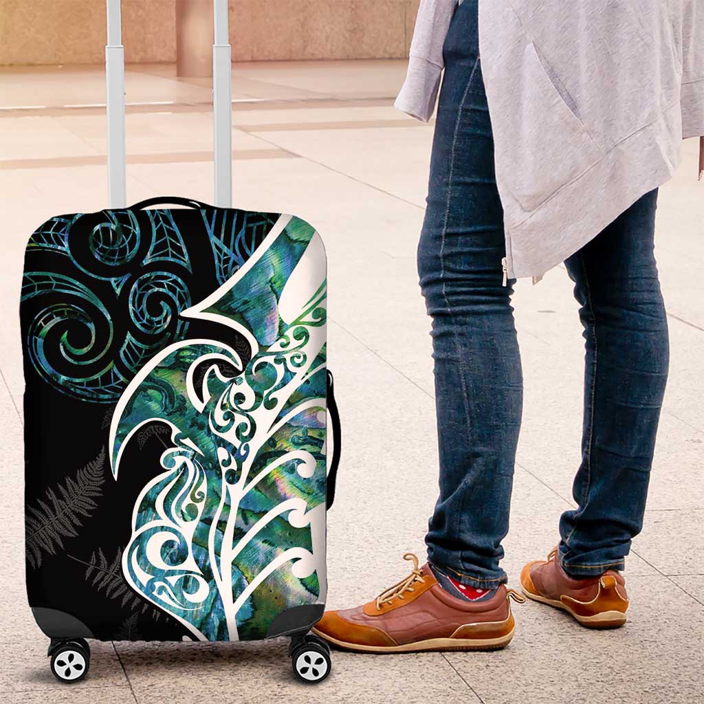 Proud Aotearoa Luggage Cover Maori Silver Fern Mix Paua Shell Pattern - Vibe Hoodie Shop