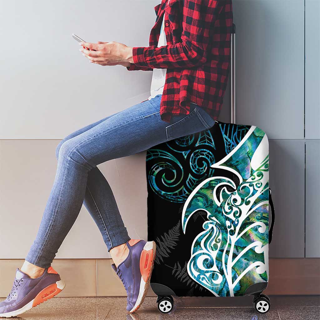 Proud Aotearoa Luggage Cover Maori Silver Fern Mix Paua Shell Pattern - Vibe Hoodie Shop