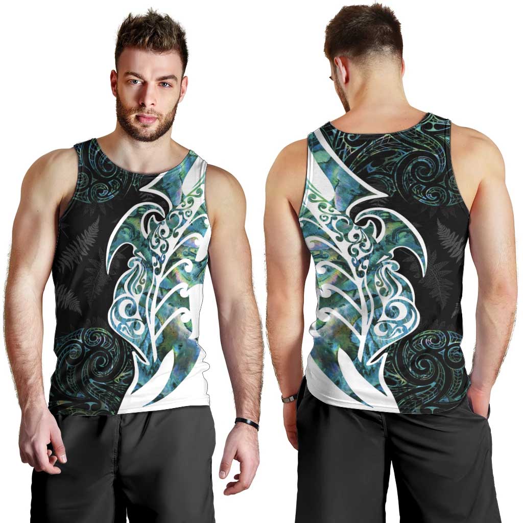 Proud Aotearoa Men Tank Top Maori Silver Fern Mix Paua Shell Pattern - Vibe Hoodie Shop