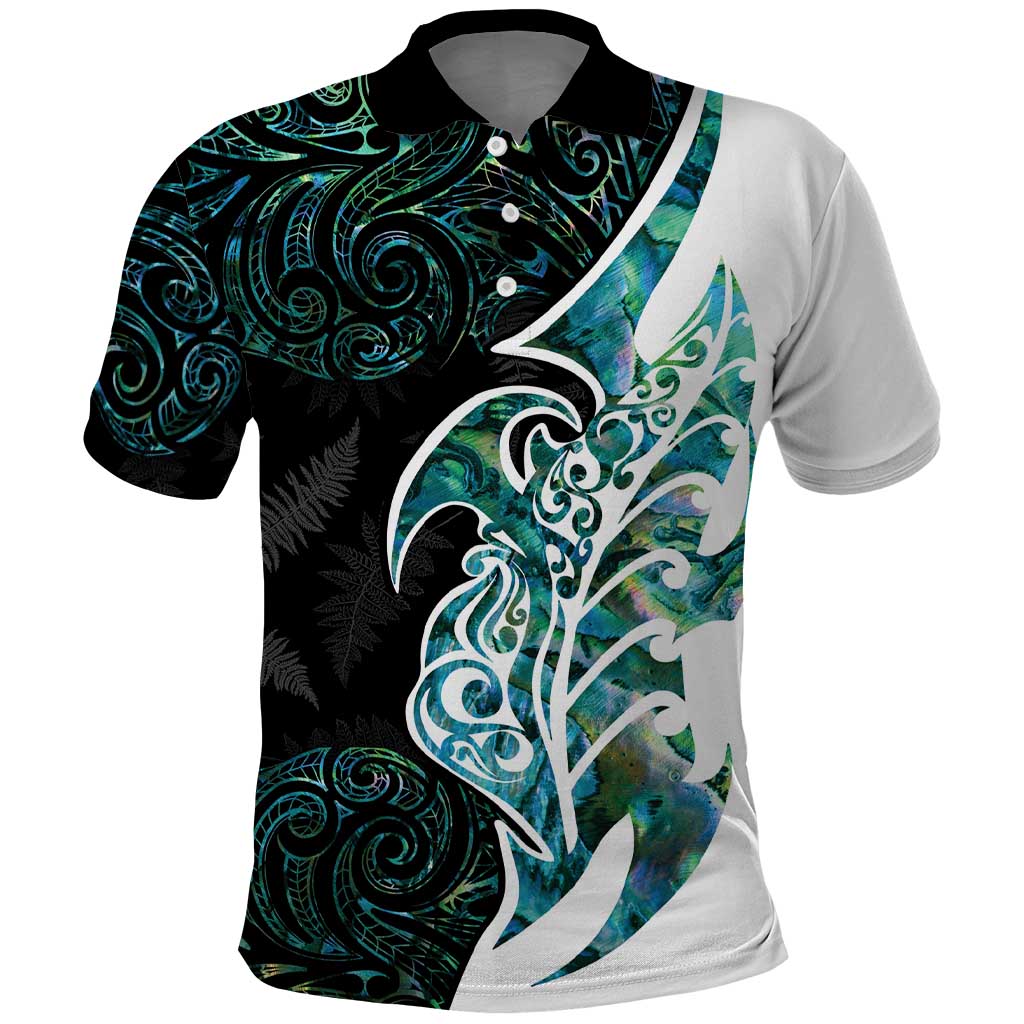 Proud Aotearoa Polo Shirt Maori Silver Fern Mix Paua Shell Pattern - Vibe Hoodie Shop