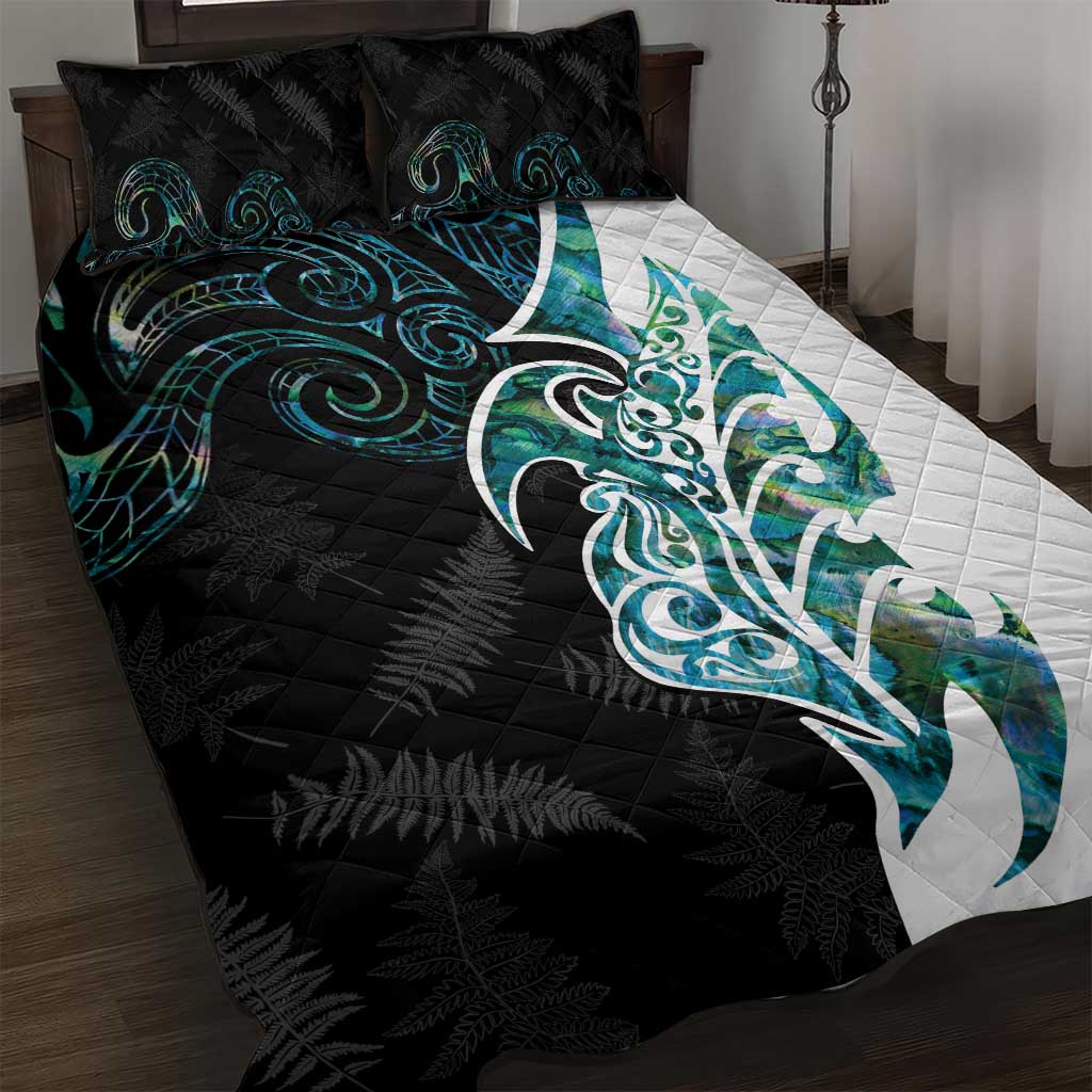 Proud Aotearoa Quilt Bed Set Maori Silver Fern Mix Paua Shell Pattern - Vibe Hoodie Shop