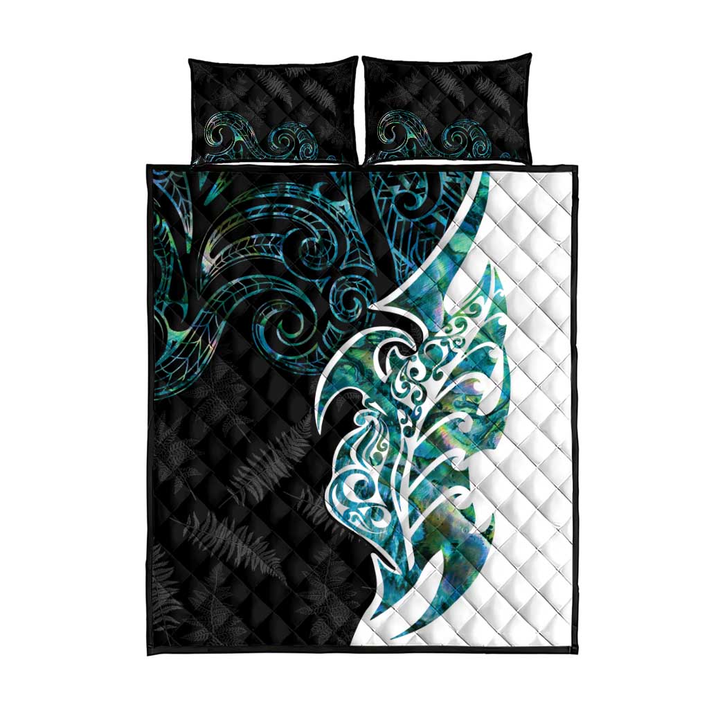 Proud Aotearoa Quilt Bed Set Maori Silver Fern Mix Paua Shell Pattern - Vibe Hoodie Shop