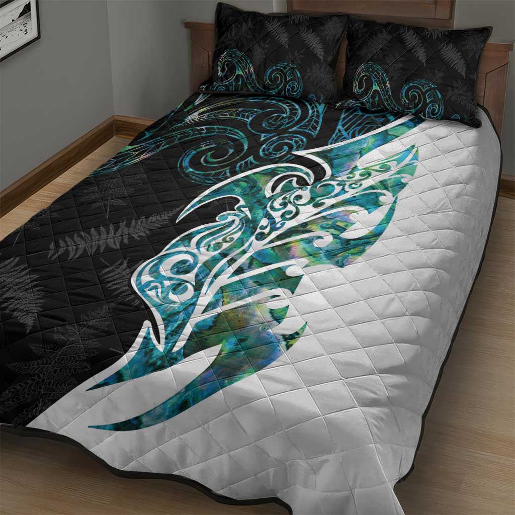 Proud Aotearoa Quilt Bed Set Maori Silver Fern Mix Paua Shell Pattern - Vibe Hoodie Shop