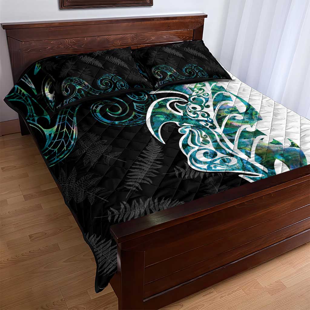 Proud Aotearoa Quilt Bed Set Maori Silver Fern Mix Paua Shell Pattern - Vibe Hoodie Shop