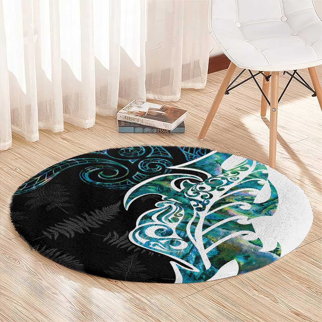 Proud Aotearoa Round Carpet Maori Silver Fern Mix Paua Shell Pattern