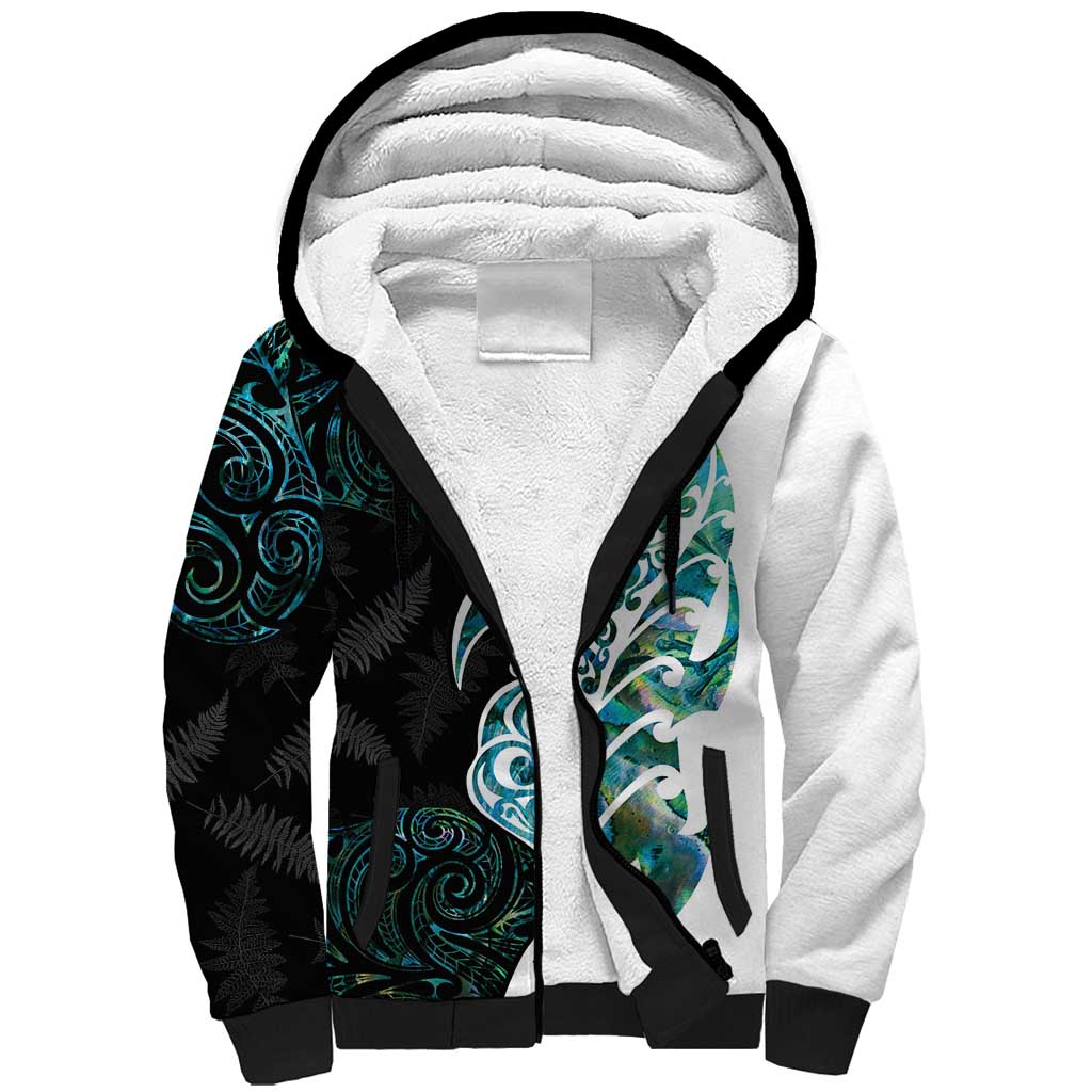 Proud Aotearoa Sherpa Hoodie Maori Silver Fern Mix Paua Shell Pattern - Vibe Hoodie Shop