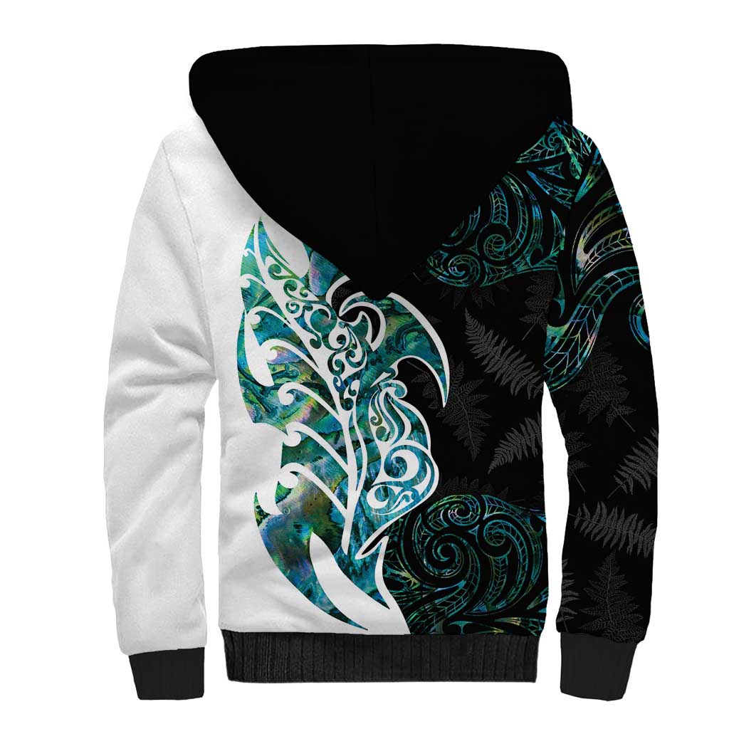 Proud Aotearoa Sherpa Hoodie Maori Silver Fern Mix Paua Shell Pattern - Vibe Hoodie Shop