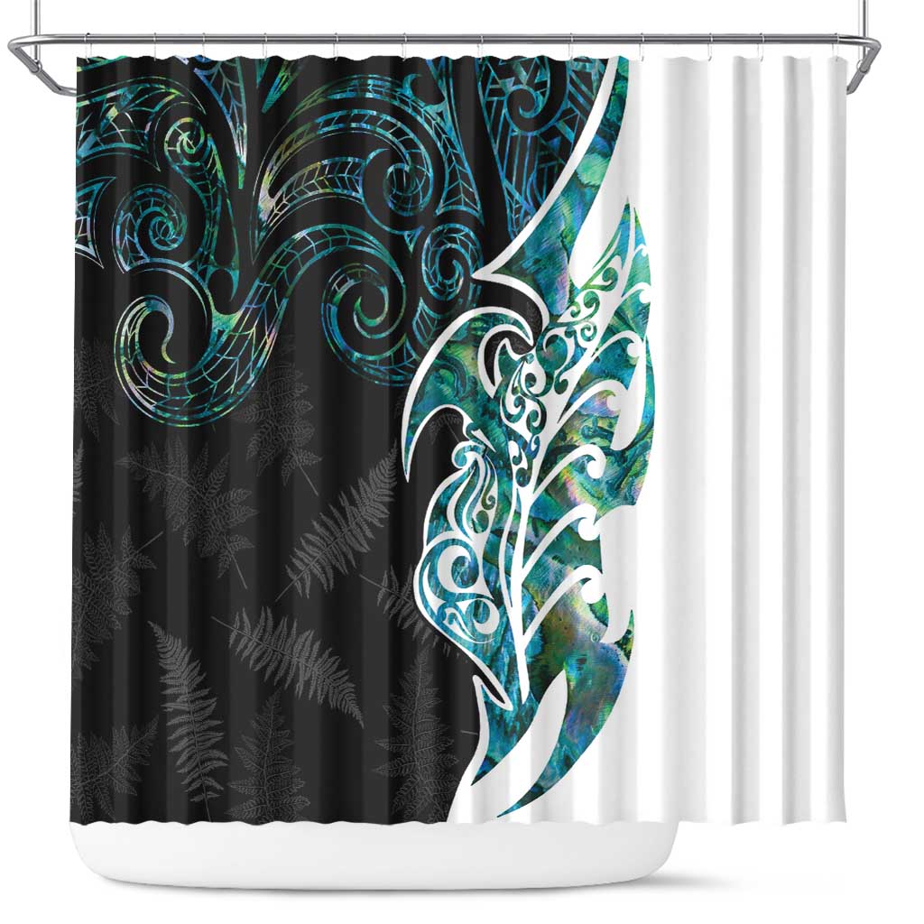 Proud Aotearoa Shower Curtain Maori Silver Fern Mix Paua Shell Pattern