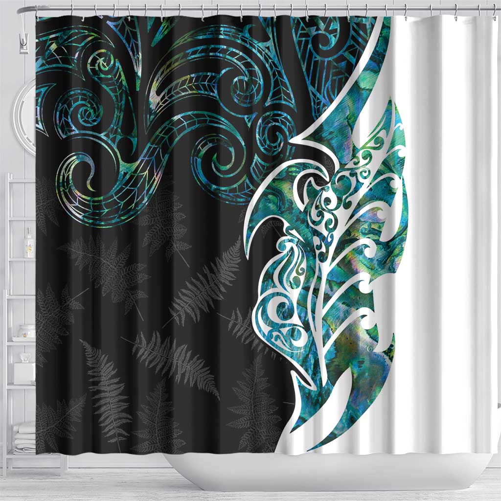 Proud Aotearoa Shower Curtain Maori Silver Fern Mix Paua Shell Pattern