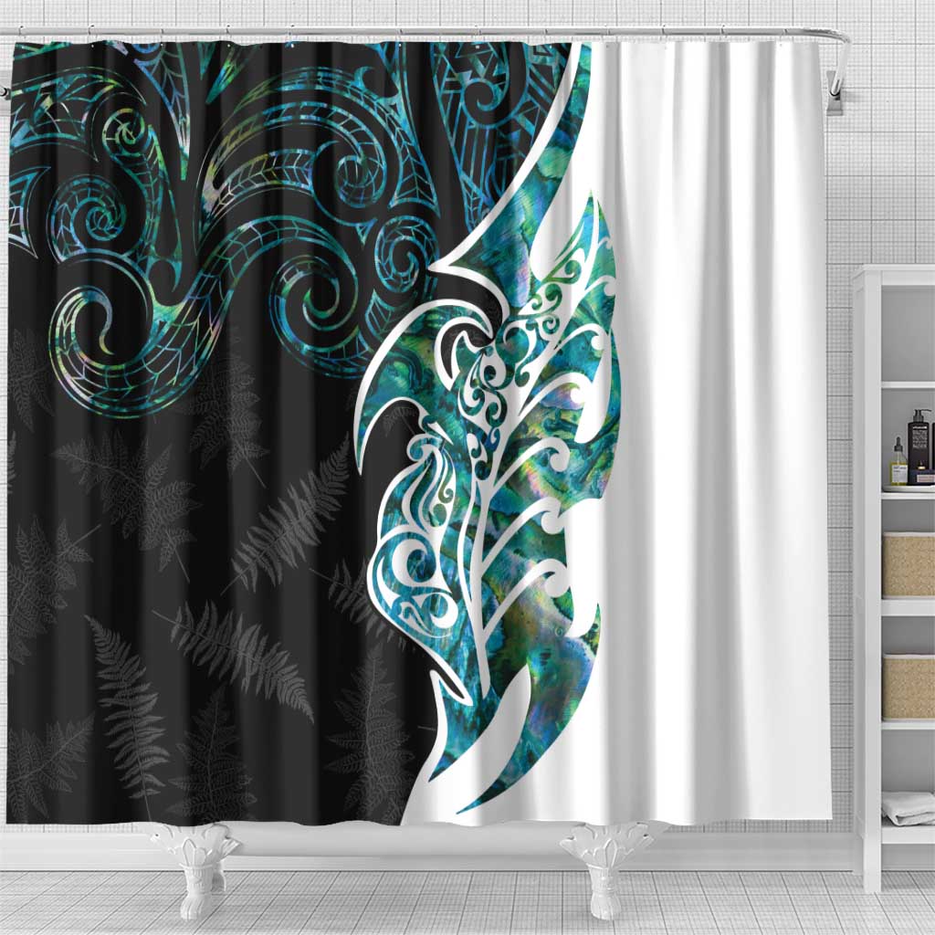 Proud Aotearoa Shower Curtain Maori Silver Fern Mix Paua Shell Pattern