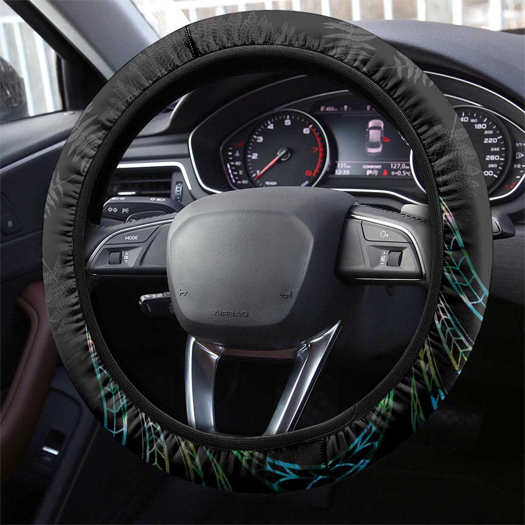 Proud Aotearoa Steering Wheel Cover Maori Silver Fern Mix Paua Shell Pattern