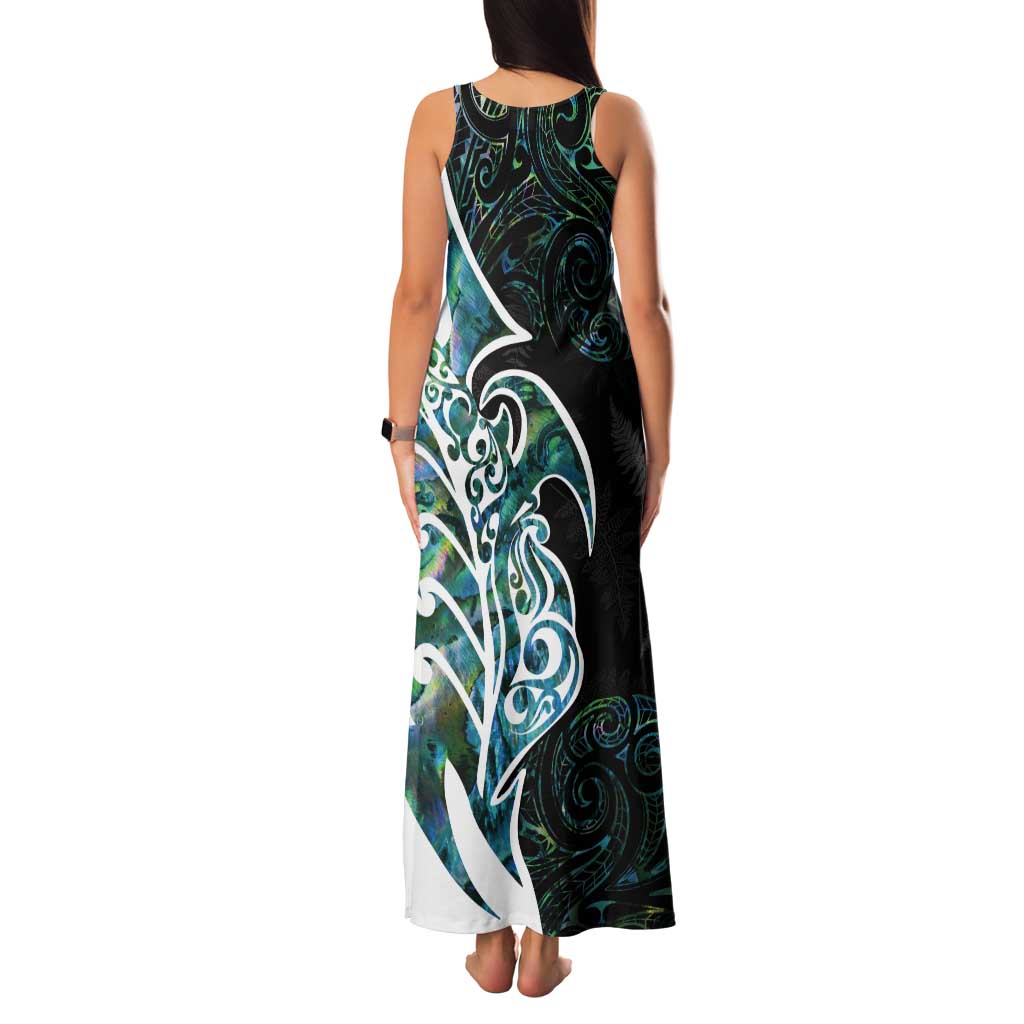 Proud Aotearoa Tank Maxi Dress Maori Silver Fern Mix Paua Shell Pattern