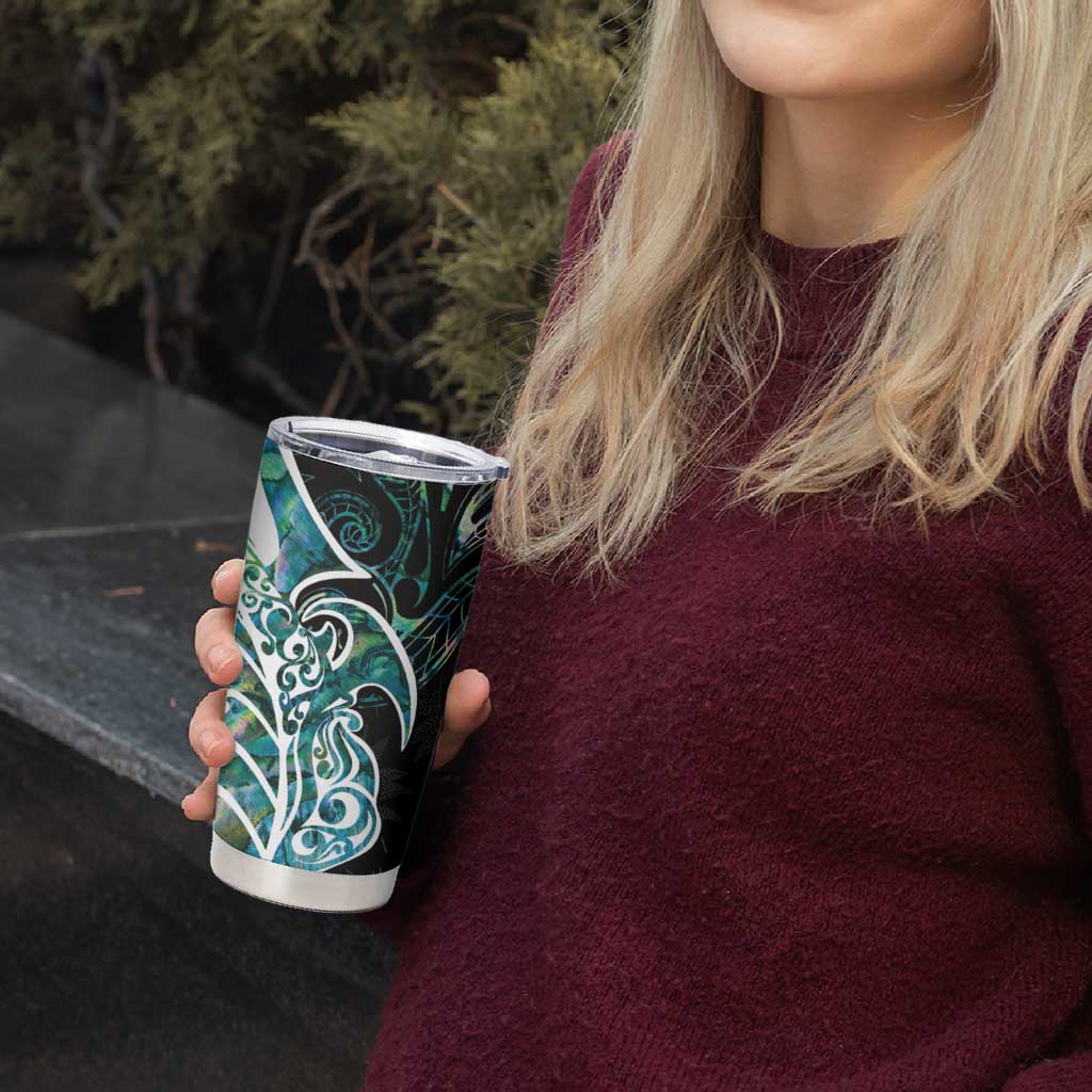 Proud Aotearoa Tumbler Cup Maori Silver Fern Mix Paua Shell Pattern