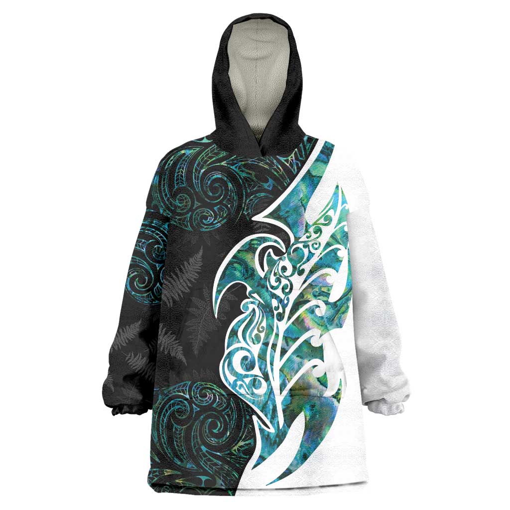 Proud Aotearoa Wearable Blanket Hoodie Maori Silver Fern Mix Paua Shell Pattern - Vibe Hoodie Shop