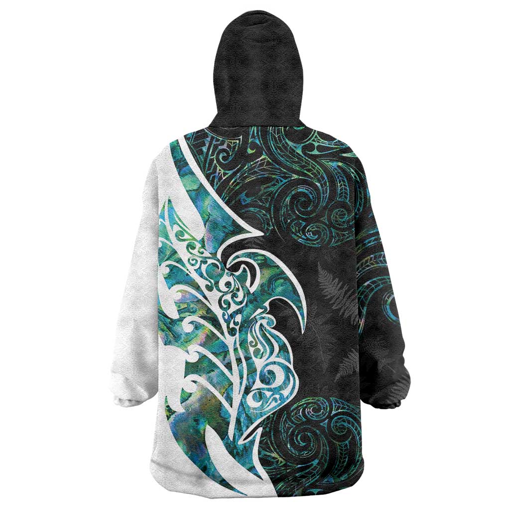 Proud Aotearoa Wearable Blanket Hoodie Maori Silver Fern Mix Paua Shell Pattern - Vibe Hoodie Shop