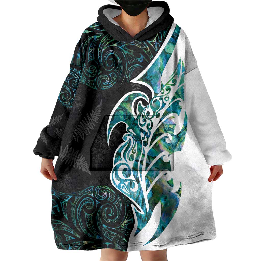 Proud Aotearoa Wearable Blanket Hoodie Maori Silver Fern Mix Paua Shell Pattern - Vibe Hoodie Shop