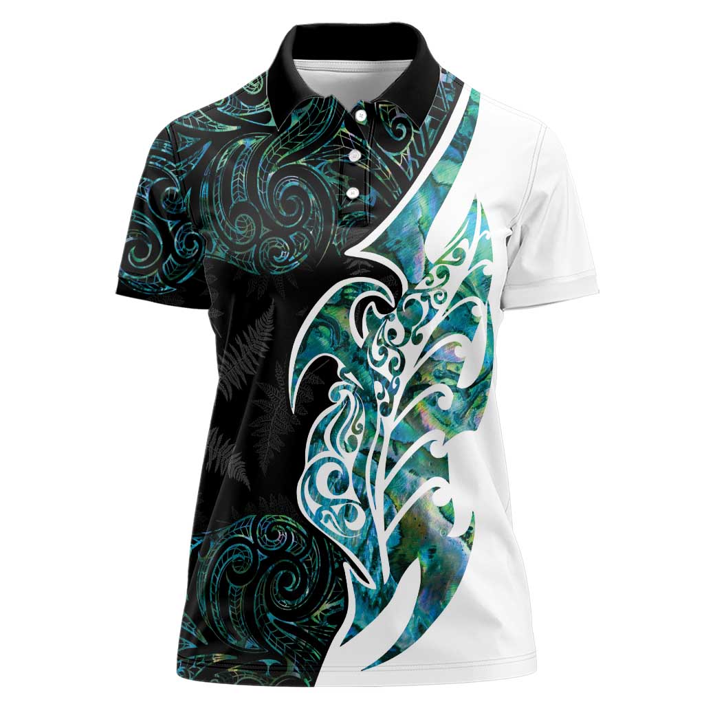 Proud Aotearoa Women Polo Shirt Maori Silver Fern Mix Paua Shell Pattern - Vibe Hoodie Shop