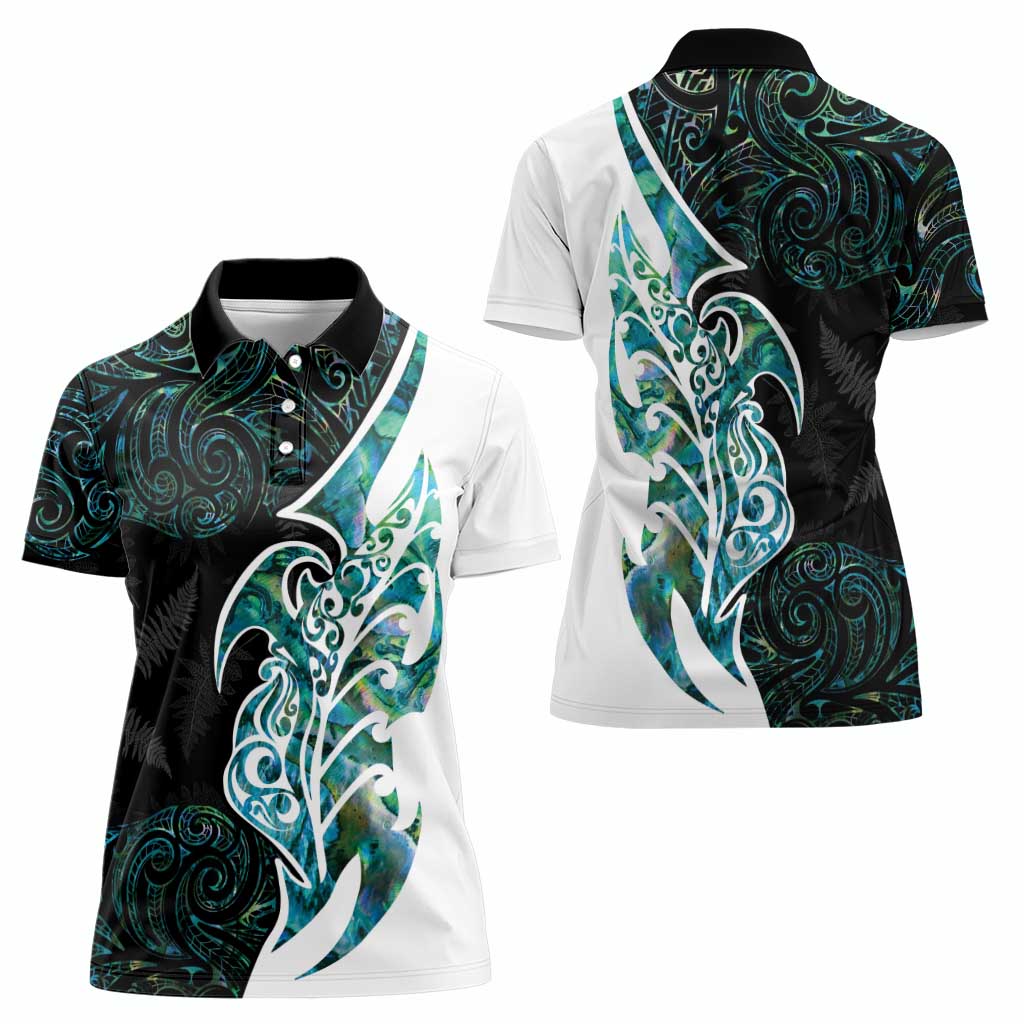 Proud Aotearoa Women Polo Shirt Maori Silver Fern Mix Paua Shell Pattern - Vibe Hoodie Shop