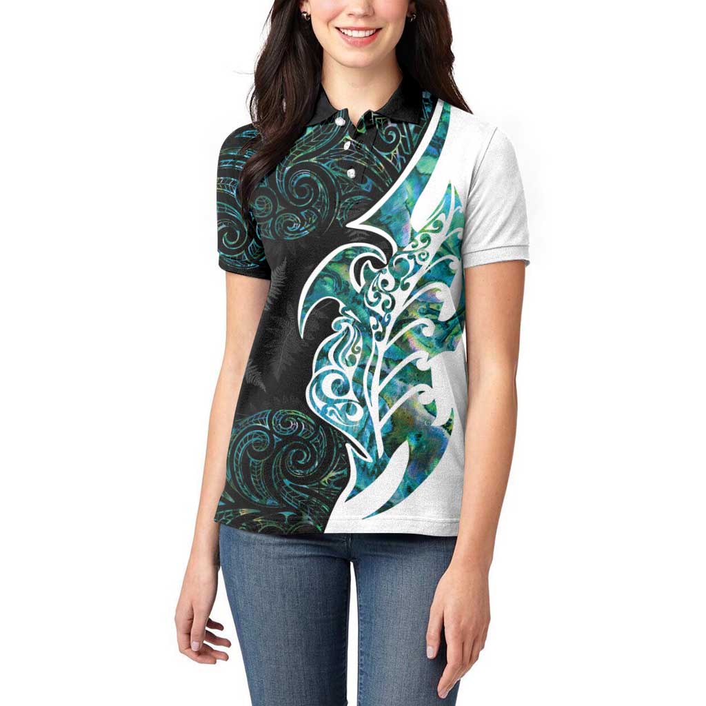 Proud Aotearoa Women Polo Shirt Maori Silver Fern Mix Paua Shell Pattern - Vibe Hoodie Shop