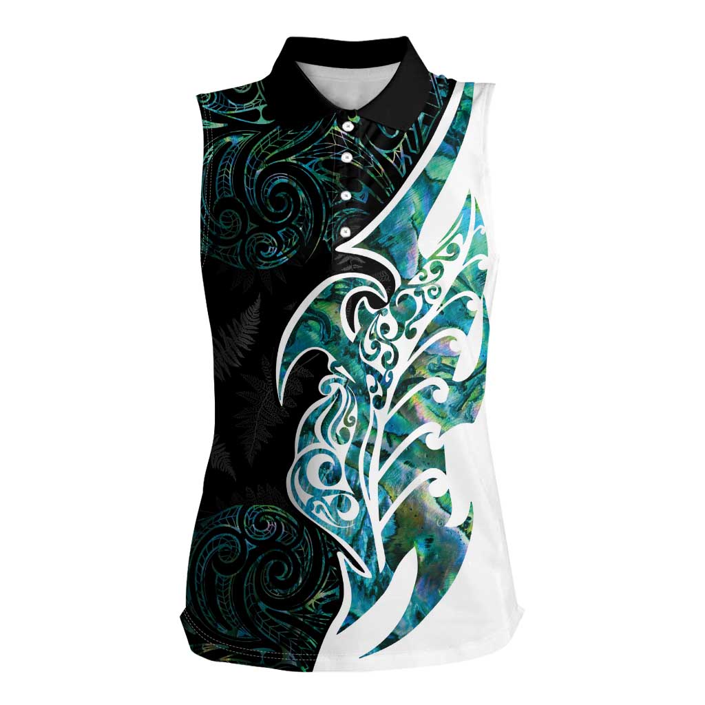 Proud Aotearoa Women Sleeveless Polo Shirt Maori Silver Fern Mix Paua Shell Pattern