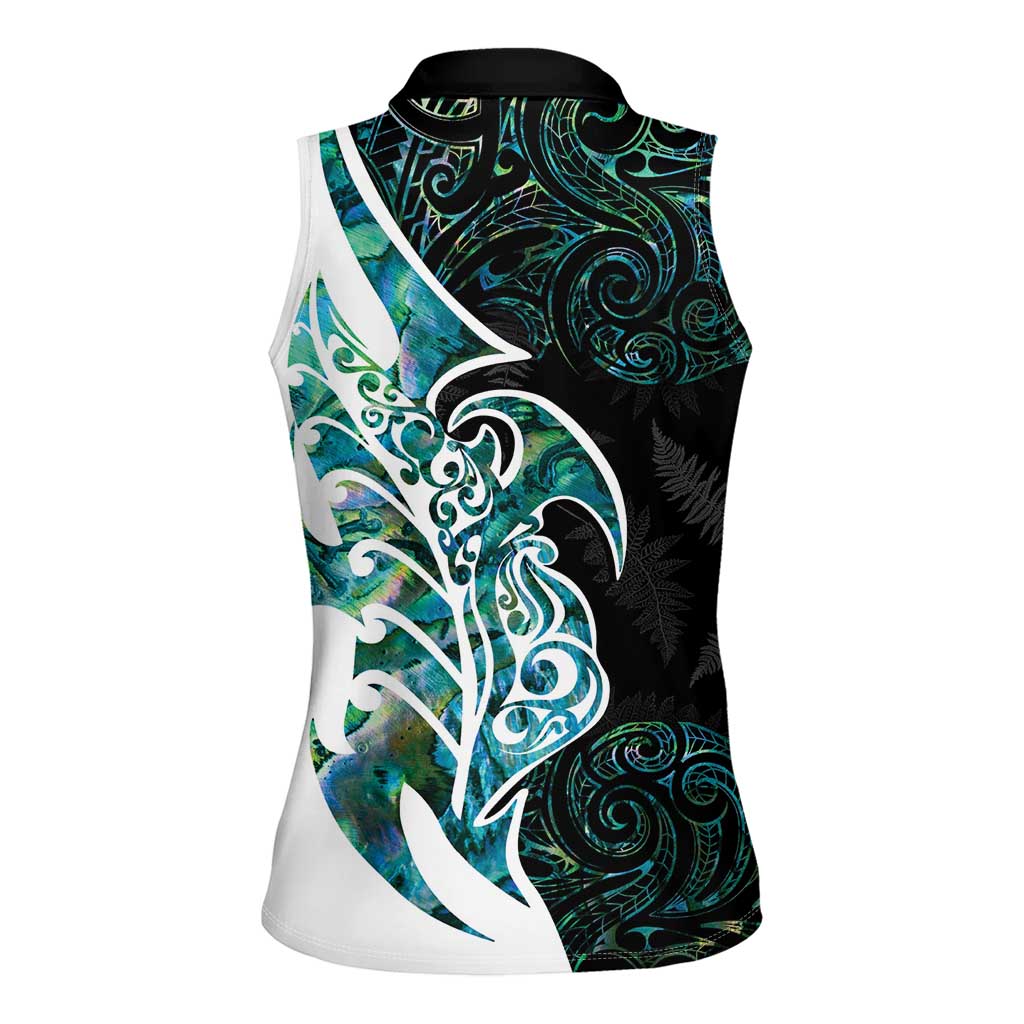 Proud Aotearoa Women Sleeveless Polo Shirt Maori Silver Fern Mix Paua Shell Pattern