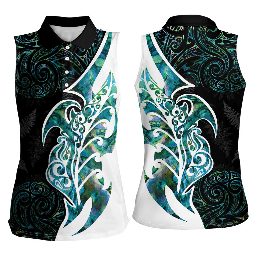 Proud Aotearoa Women Sleeveless Polo Shirt Maori Silver Fern Mix Paua Shell Pattern