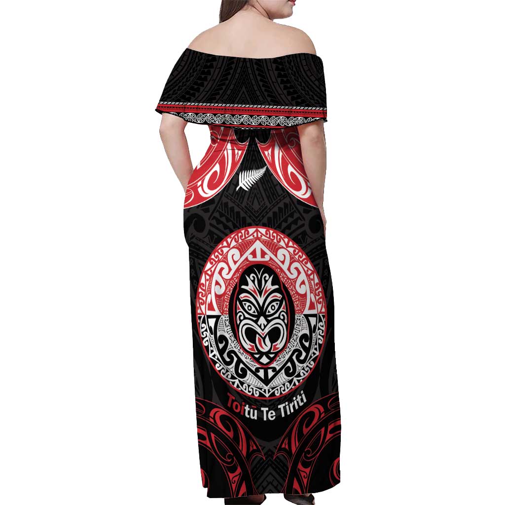 Aotearoa Toitu Te Tiriti Off Shoulder Maxi Dress Haka Tiki Honour The Treaty