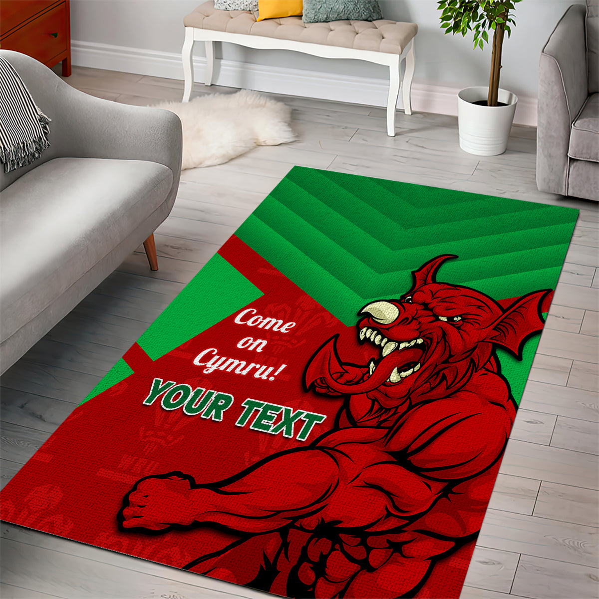 Custom Wales Rugby Area Rug 2024 Six Nations Come On Cymru Mascot Sporty - Vibe Hoodie Shop