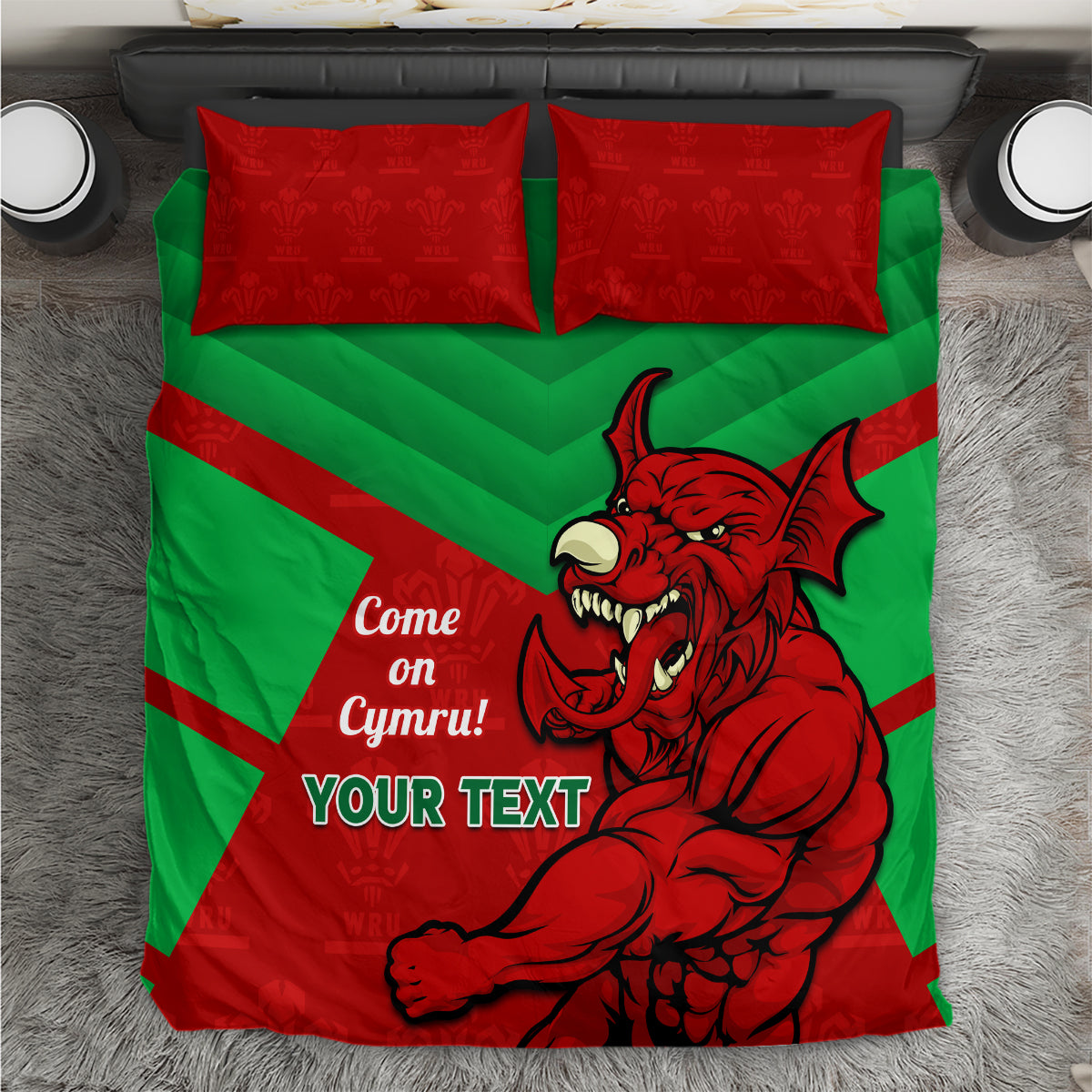Custom Wales Rugby Bedding Set 2024 Six Nations Come On Cymru Mascot Sporty - Vibe Hoodie Shop
