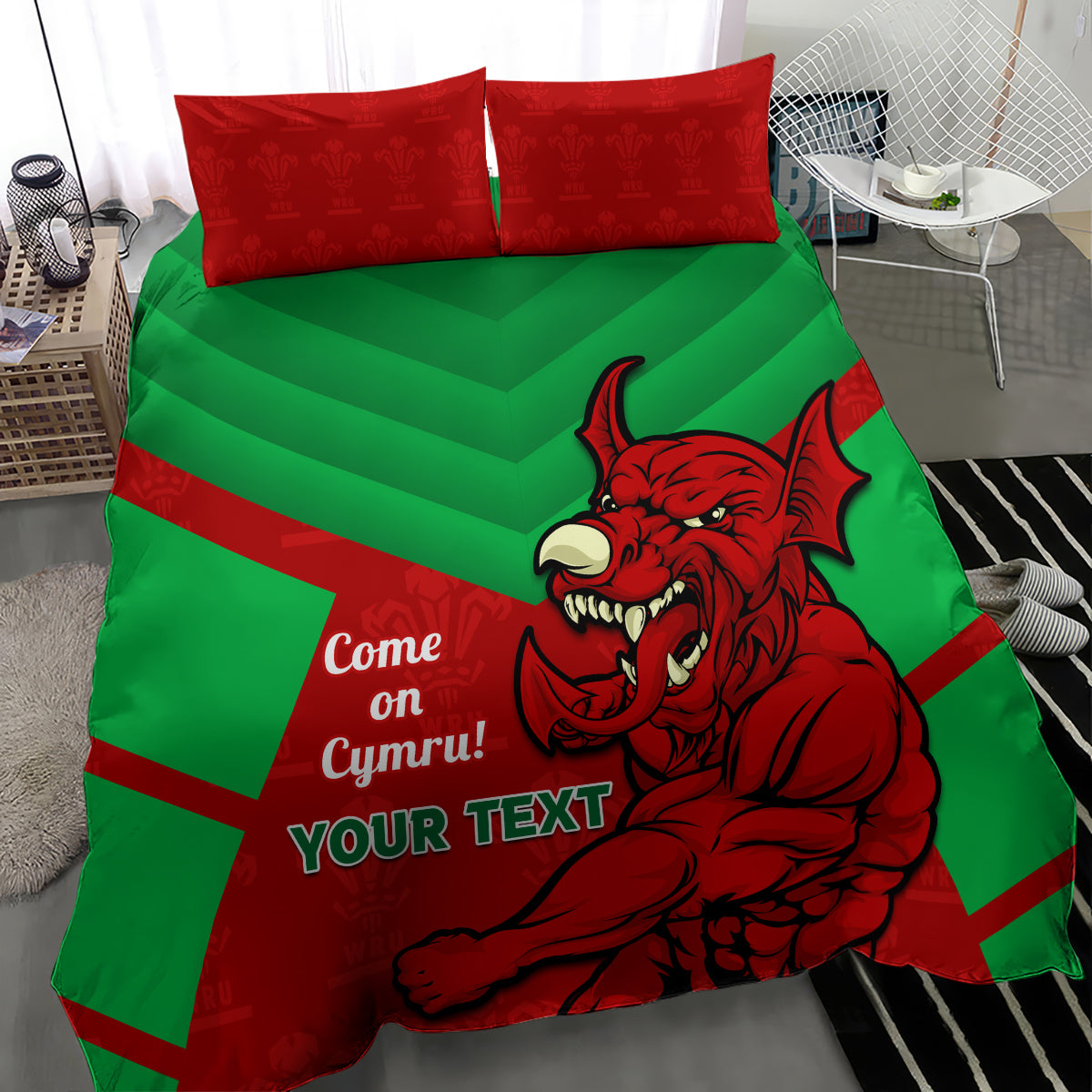 Custom Wales Rugby Bedding Set 2024 Six Nations Come On Cymru Mascot Sporty - Vibe Hoodie Shop