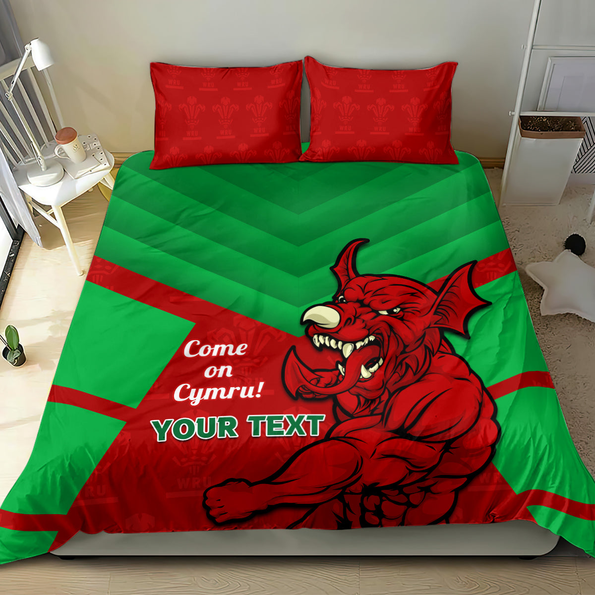 Custom Wales Rugby Bedding Set 2024 Six Nations Come On Cymru Mascot Sporty - Vibe Hoodie Shop